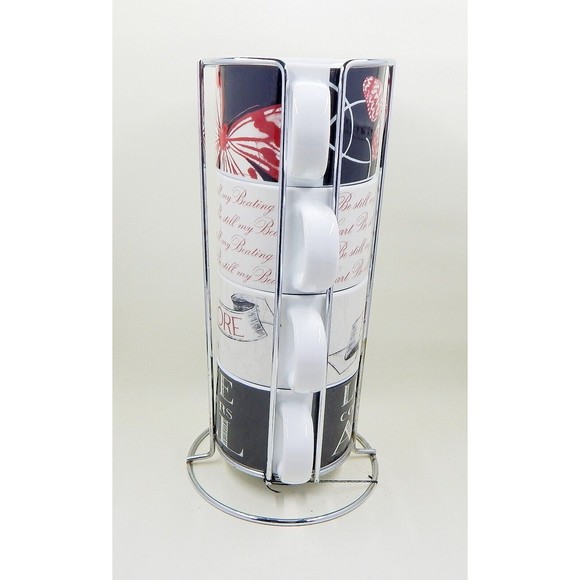 Pier 1 Imports Ceramic Stacking Mugs Be Still My Beating Heart Rack Set of 4 - Picture 6 of 10